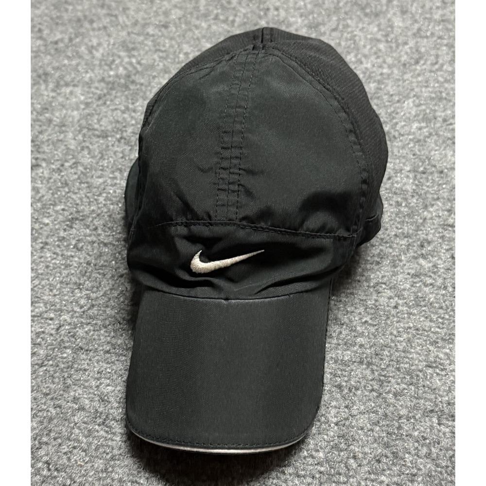 Nike Hat Cap Black 7 Panel Featherlight Strapback Dri-Fit Running Tailwind